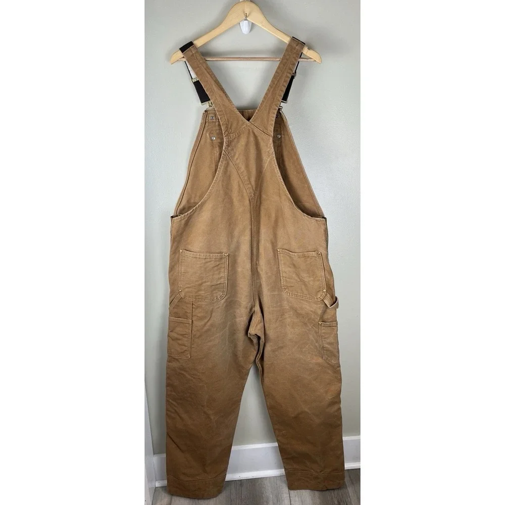 Carhartt Duck Bib Overalls Double Knee Canvas Mens 42 x 32 R01-M Tan Brown